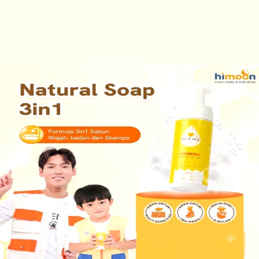 Beeme Natural Soap 3in1 Honey & Lemongrass 100ml – Sabun Wajah Badan & Sampo Bayi