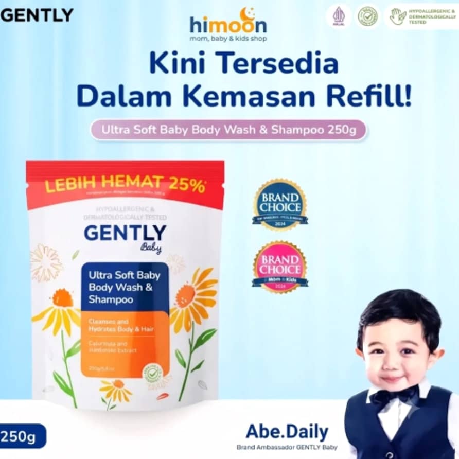 Gently Ultra Soft Body Wash & Shampoo Refill 250gr – Sabun & Sampo Bayi Hemat 25%