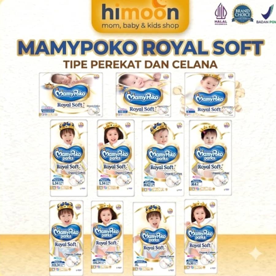 MamyPoko Royal Soft Popok Bayi – Tipe Celana & Perekat Organic Cotton