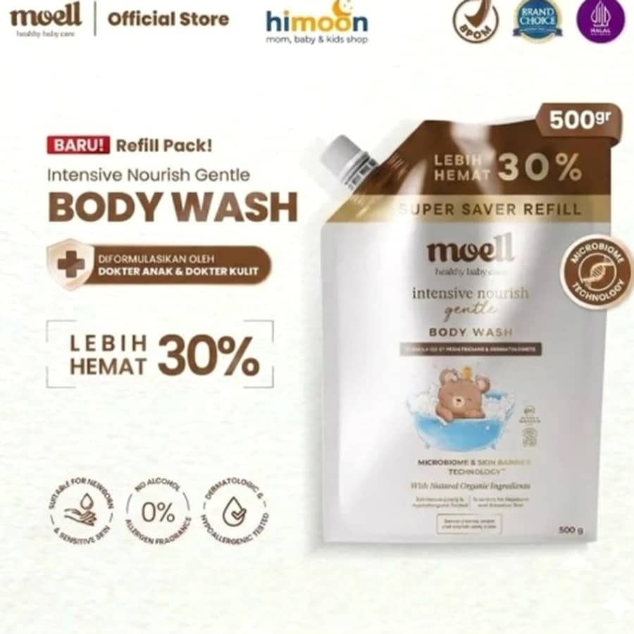 Moell Gentle Body Wash Refill 500gr – Sabun Mandi Bayi Tanpa SLS & Alkohol