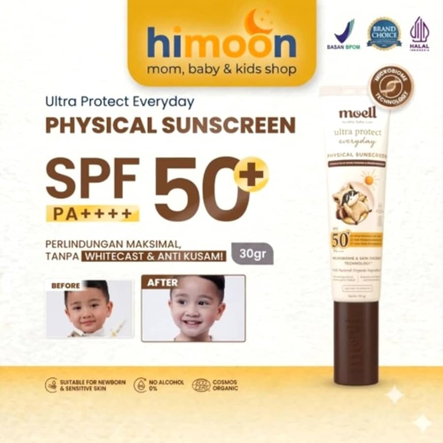 Moell Physical Sunscreen Bayi & Anak 30gr – SPF 50+ PA++++ Water Resistant